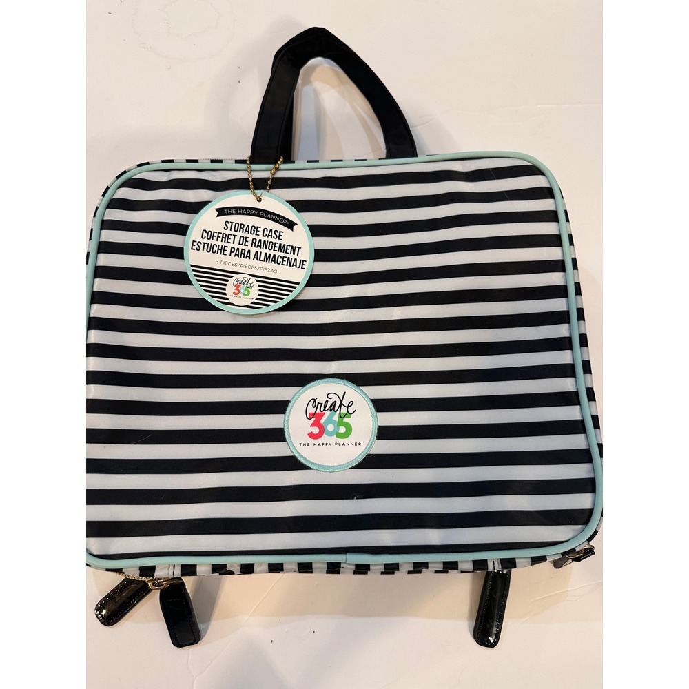The Happy Planner Create 365 Storage Case Striped 3 Piece Set Black White Mint